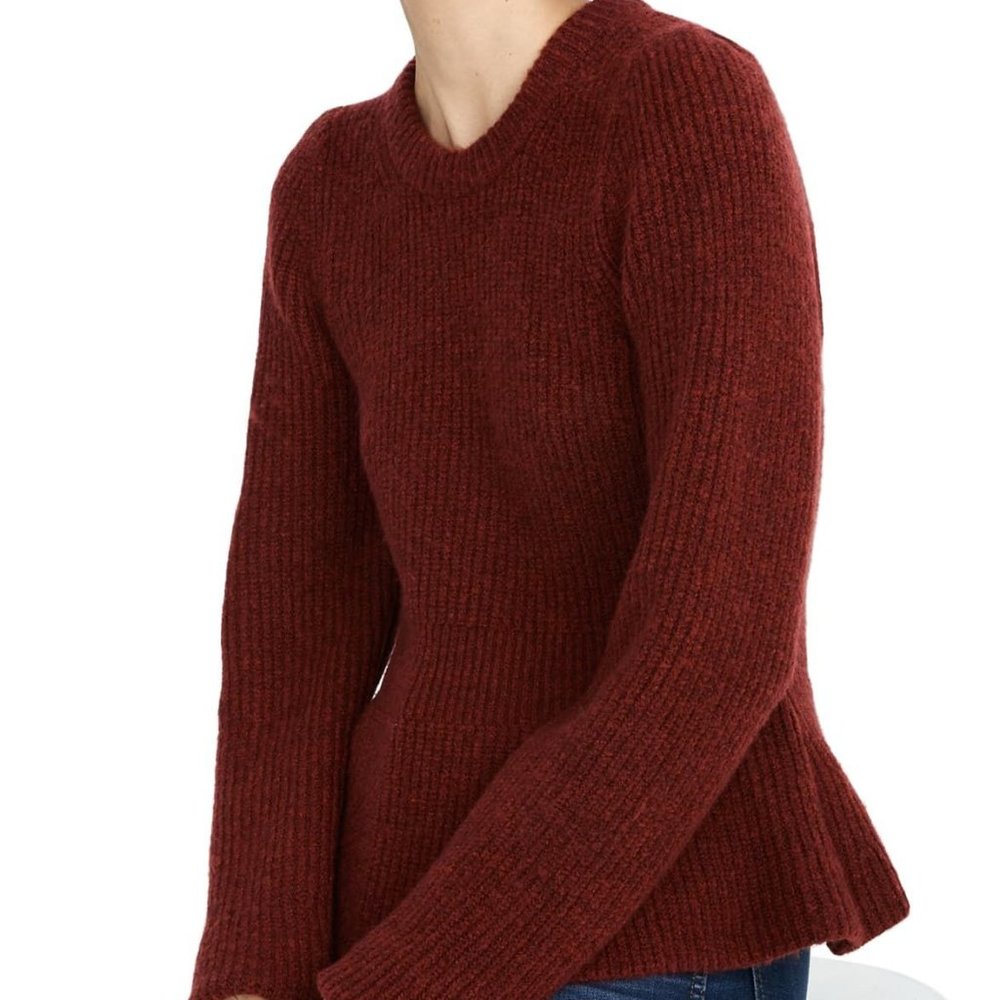 NEW MADEWELL Maroon Red Wine Wool Peplum Sweater